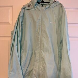 Columbia Light Blue Hooded Rain Jacket